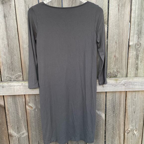 Eileen Fisher Dress Stretch Viscose Jersey V-Neck 3/4 Sleeve Shift Gray Small - Picture 2 of 10
